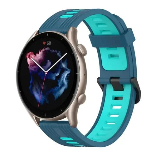 Correa de Silicona para Amazfit GTR 3 22mm Patrón Vertical Dos Colores (Azul + Pato de Agua)