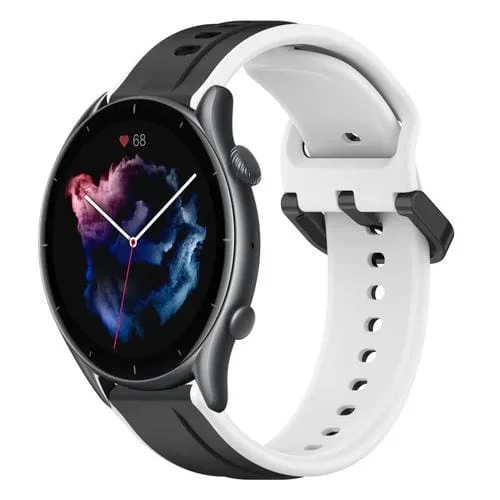 Correa de Silicona para Amazfit GTR 3 con Bucle Convexo 22mm (Negro + Blanco)