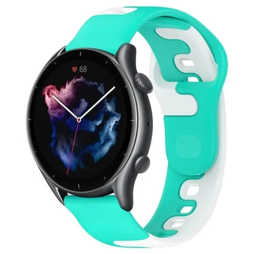 Correa de Silicona para Amazfit GTR 3 Pro 22mm Doble Color (Cian + Blanco)