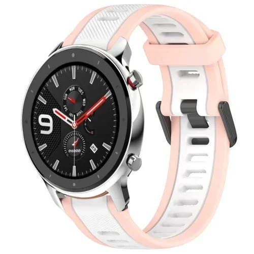 Correa de Silicona para Amazfit GTR 4 22mm Texturizada Dos Colores (Blanco + Rosa)