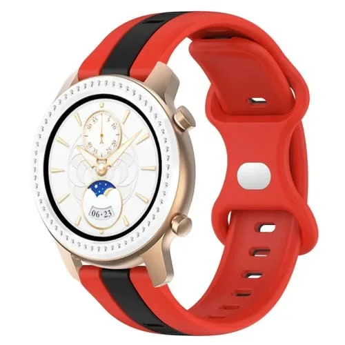 Correa de Silicona para Amazfit GTR 42mm 20mm con Hebilla de Mariposa (Rojo + Negro)