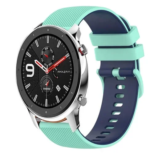 Correa de Silicona para Amazfit GTR 42mm 20mm Dos Colores a Cuadros (Verde Azulado + Azul)