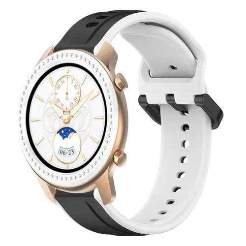 Correa de Silicona para Amazfit GTR 42mm 20mm Dos Colores con Bucle Convexo (Negro + Blanco)