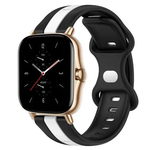 Correa de Silicona para Amazfit GTS 2 20mm con Hebilla de Mariposa (Negro + Blanco)
