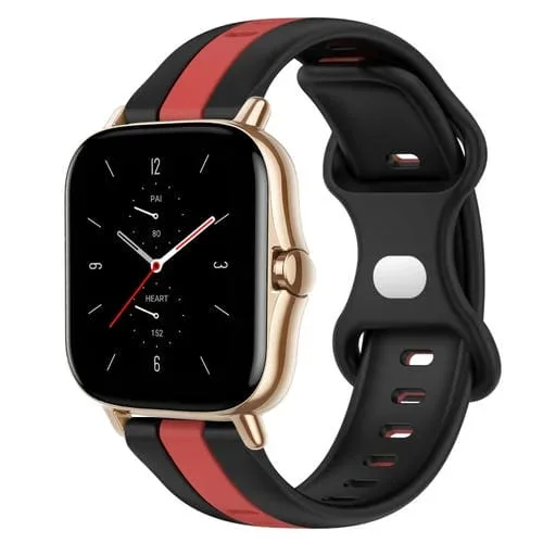 Correa de Silicona para Amazfit GTS 2 20mm con Hebilla de Mariposa y Dos Colores (Negro + Rojo)