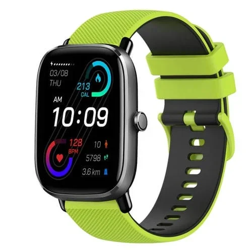 Correa de Silicona para Amazfit GTS 2 20mm Dos Colores a Cuadros (Verde Lima + Negro)
