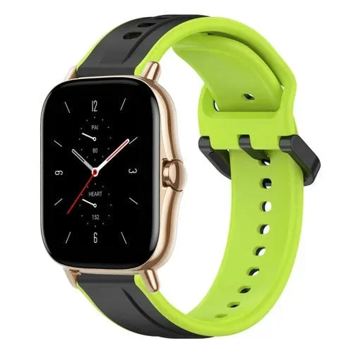 Correa de Silicona para Amazfit GTS 2 con Bucle Convexo de 20mm (Negro + Lima)