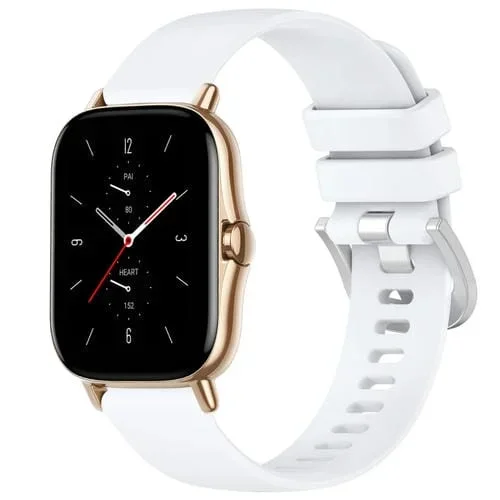 Correa de Silicona para Amazfit GTS 2E GTS 2 Mini GTS 2 con Hebilla Plateada Líquida Brillante 20mm (Blanco)
