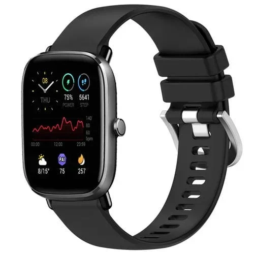 Correa de Silicona para Amazfit Gts4 Mini con Hebilla Plateada Líquida Brillante 20mm (Negro)
