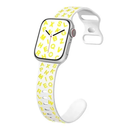 Correa de Silicona para Apple Watch 38mm con Hebilla de Mariposa y Letras (Blanco y Amarillo)