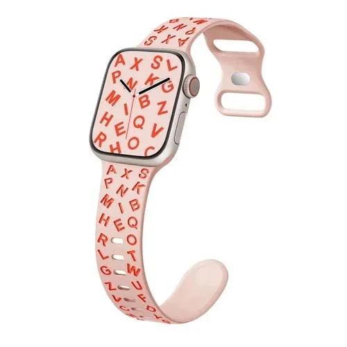 Correa de Silicona para Apple Watch Se 2022 40mm con Hebilla de Mariposa y Letras (Rosa, Arena, Naranja)