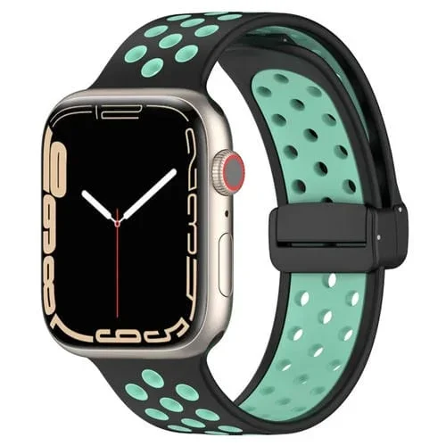 Correa de Silicona para Apple Watch SE 2022 44mm con Hebilla Magnética (Negro Cian)