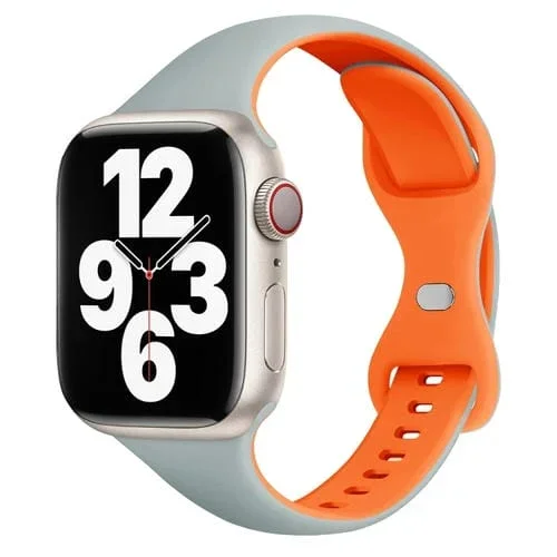 Correa de Silicona para Apple Watch SE 2023 40mm con Hebilla Mariposa (Azul Naranja)