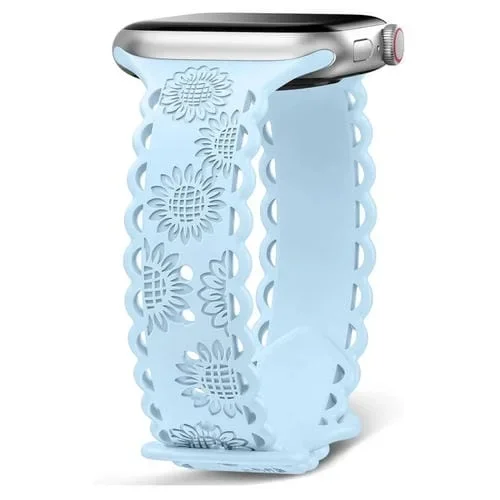 Correa de Silicona para Apple Watch SE 2023 44mm con Relieve Girasol (Azul Claro)