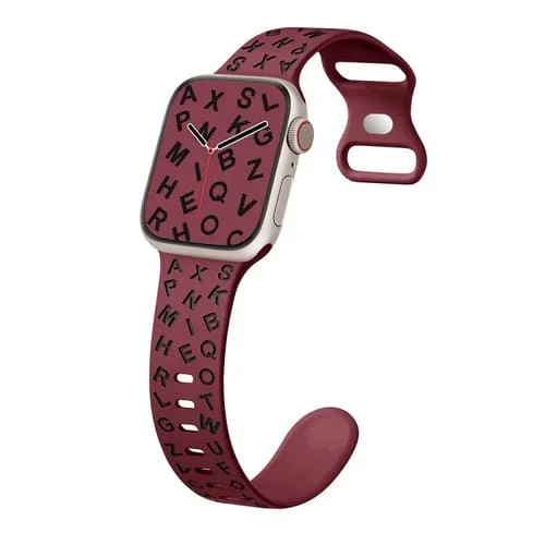 Correa de Silicona para Apple Watch Se 40mm con Hebilla de Mariposa y Letras (Vino Tinto y Negro)