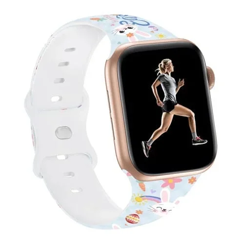 Correa de Silicona para Apple Watch SE 44mm con Estampado de Pascua y Hebilla de Mariposa (Azul Conejito)