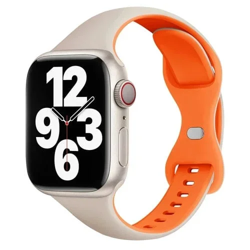 Correa de Silicona para Apple Watch SE 44mm con Hebilla Mariposa Delgada (Naranja Luz de Estrella)