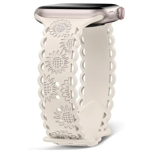 Correa de Silicona para Apple Watch Series 3 38mm con Relieve de Girasol (Luz de Estrella)