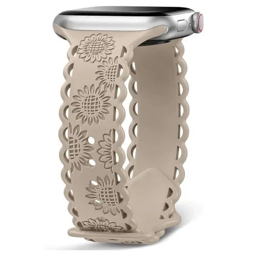 Correa de Silicona para Apple Watch Series 3 38mm con Relieve de Girasol (Té con Leche)