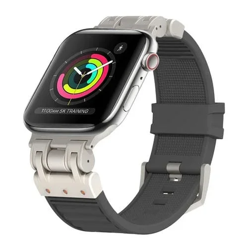 Correa de Silicona para Apple Watch Series 3 42mm a Cuadros Mecha de Metal (Gris Oscuro)