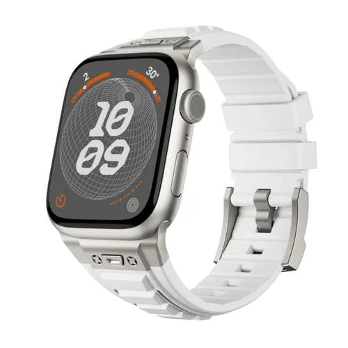 Correa de Silicona para Apple Watch Series 3 42mm con Conector y Hebilla Titanio (Blanco)