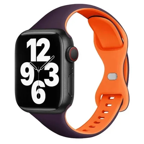 Correa de Silicona para Apple Watch Series 3 42mm con Hebilla de Mariposa Delgada (Naranja Púrpura Oscuro)
