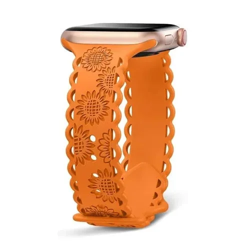 Correa de Silicona para Apple Watch Series 3 42mm con Relieve de Girasol (Naranja)