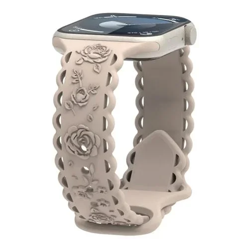Correa de Silicona para Apple Watch Series 4 44mm con Relieve de Rosa 3D (Té con Leche)