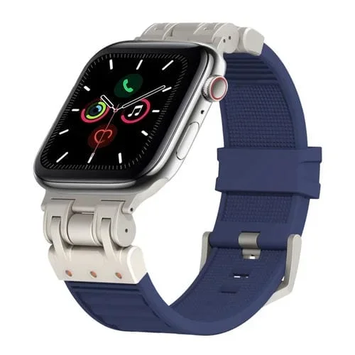 Correa de Silicona para Apple Watch Series 5 44mm a Cuadros Mecha de Metal (Azul Medianoche)