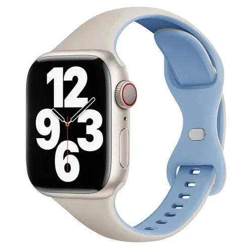 Correa de Silicona para Apple Watch Series 6 44mm con Hebilla de Mariposa, Dos Colores (Azul Niebla Blanca)