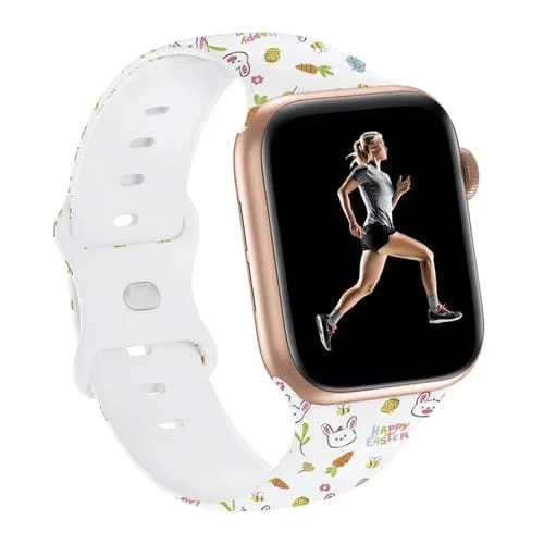 Correa de Silicona para Apple Watch Series 7 45mm con Estampado de Pascua y Hebilla de Mariposa (Calabaza Blanca)