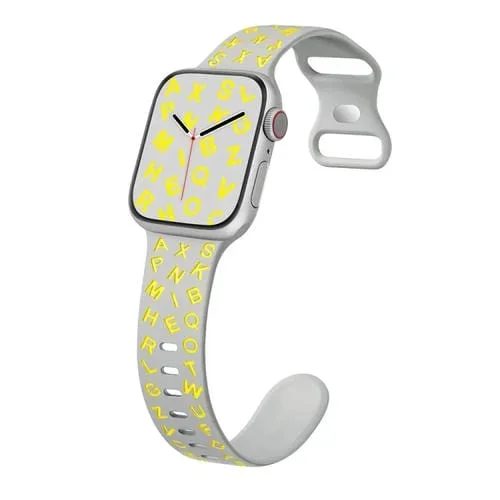Correa de Silicona para Apple Watch Series 8 41mm con Hebilla de Mariposa y Letras (Gris y Amarillo)