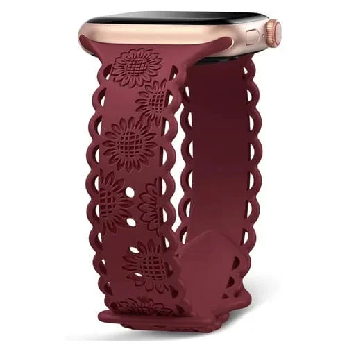 Correa de Silicona para Apple Watch Series 8 41mm con Relieve de Girasol (Rojo Vino)