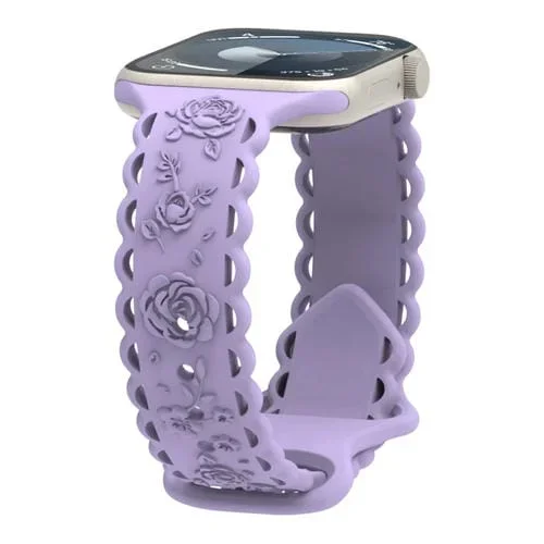 Correa de Silicona para Apple Watch Series 8 45mm con Relieve Rosa 3D (Púrpura Claro)