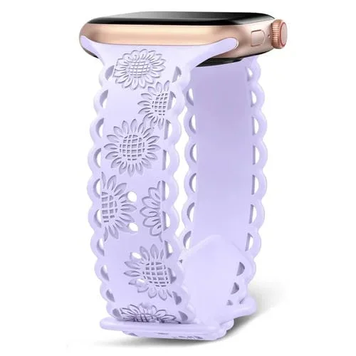 Correa de Silicona para Apple Watch Series 9 41mm con Relieve de Girasol (Púrpura Lavanda)