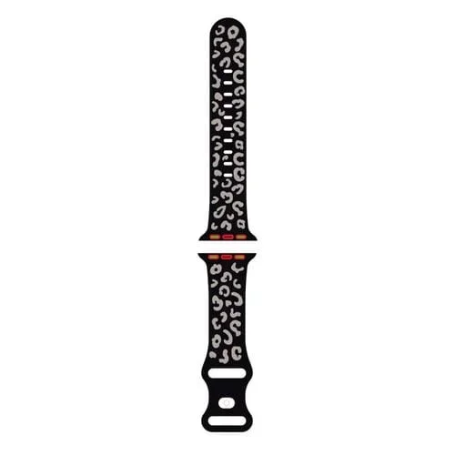 Correa de Silicona para Apple Watch Series 9 45mm con Estampado Leopardo Cóncavo (Negra Luz de Estrella)