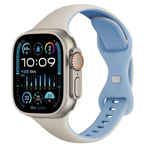 Correa de Silicona para Apple Watch Ultra 2 49mm con Hebilla de Mariposa Delgada (Azul Niebla Blanca)