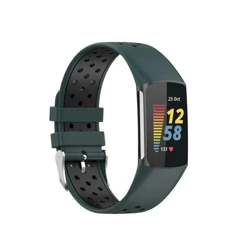 Correa de Silicona para Fitbit Care 5 con Doble Color y Hebilla Metal (Negro)