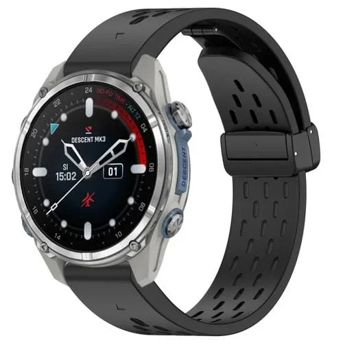 Correa de Silicona para Garmin Descent Mk3 43mm 20mm con Hebilla Plegable Magnética (Negro)