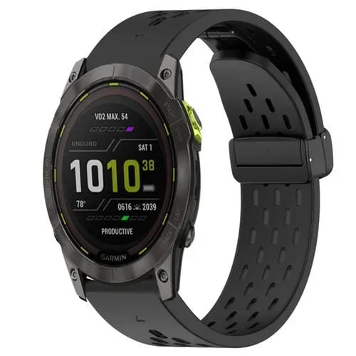 Correa de Silicona para Garmin Enduro 2 con Orificio y Hebilla Plegable 26mm (Negro)