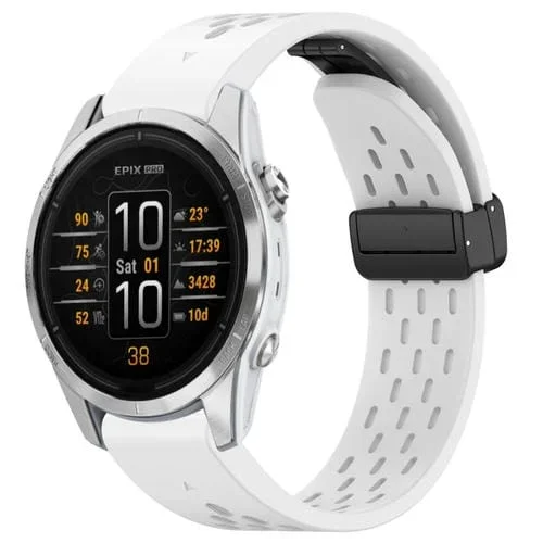 Correa de Silicona para Garmin Epix Pro 42mm 20mm con Hebilla Plegable Magnética (Blanco)