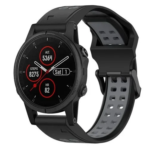 Correa de Silicona para Garmin Fenix 5S Plus 20mm con Hebilla Inversa Dos Colores (Negro + Gris)