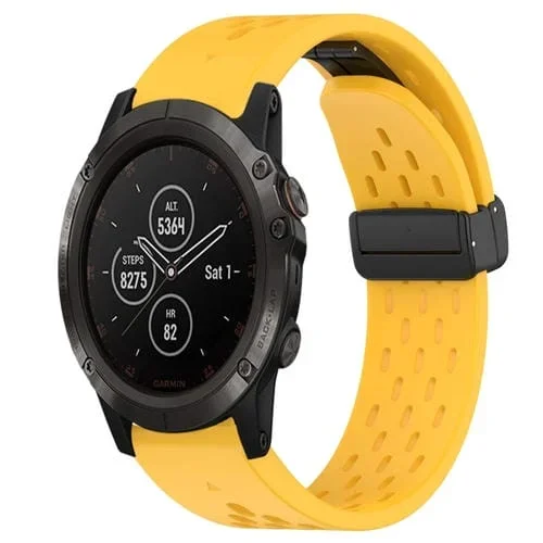 Correa de Silicona para Garmin Fenix 5X Plus con Orificio y Hebilla Plegable 26mm (Amarillo)