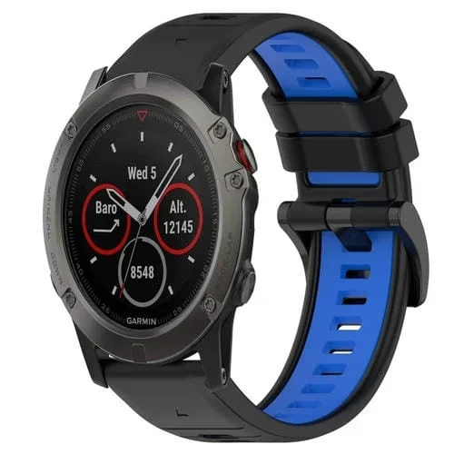 Correa de Silicona para Garmin Fenix 5X Sapphire 26mm Sports Dos Colores (Negro + Azul)