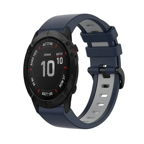 Correa de Silicona para Garmin Fenix 6X 26mm Sports Band Dos Colores (Azul Oscuro+Gris)