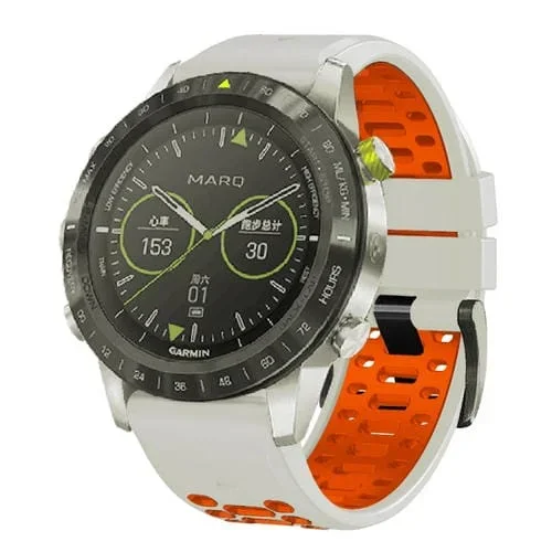 Correa de Silicona para Garmin Fenix 7 de Dos Colores con Orificio de Tres Filas 22mm (Gris Claro, Naranja)