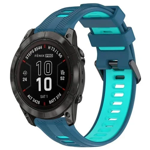 Correa de Silicona para Garmin Fenix 7 Pro Sports Dos Colores (Azul + Verde Azulado)