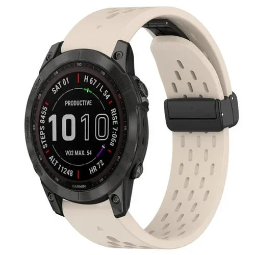 Correa de Silicona para Garmin Fenix 7 Sapphire Solar 22mm con Orificio y Hebilla Plegable (Starlight)