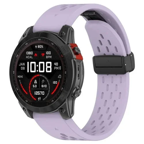 Correa de Silicona para Garmin Fenix 7X con Orificios de Liberación Rápida y Hebilla Magnética (Púrpura)