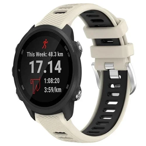 Correa de Silicona para Garmin Forerunner 245 Music 20mm Deportes Dos Colores con Hebilla de Acero (Starlight + Black)
